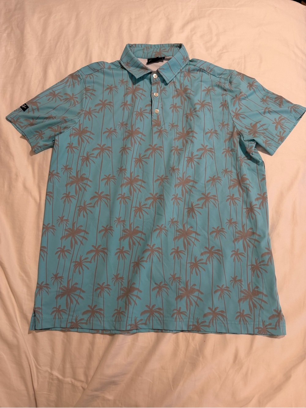 Sunday Swagger Men's Light Blue Palm-Print Golf Polo Shirt